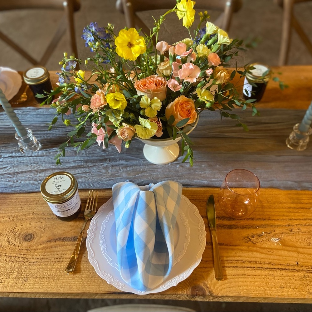 30 baby blue and white checked/ gingham cloth napkins